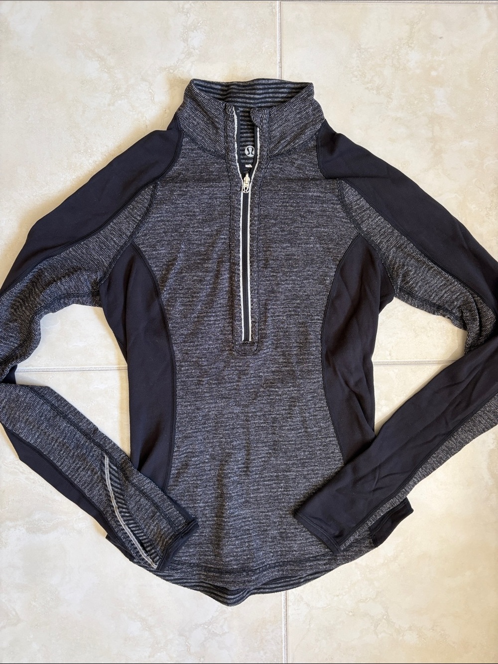 Lululemon Heathered Black Grey Quarter-Zip Crew Pullover XS